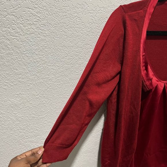 New York & Company Red 3/4 Sleeve Open Front Cardigan and Camisole Top - Picture 3 of 9